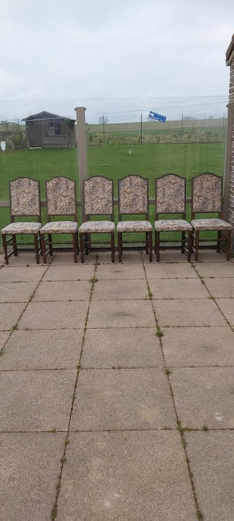 6 CHAISES CHENE FONCÉ CAPITONNÉE, Brun, Enlèvement, RUSTIQUE, Tissus