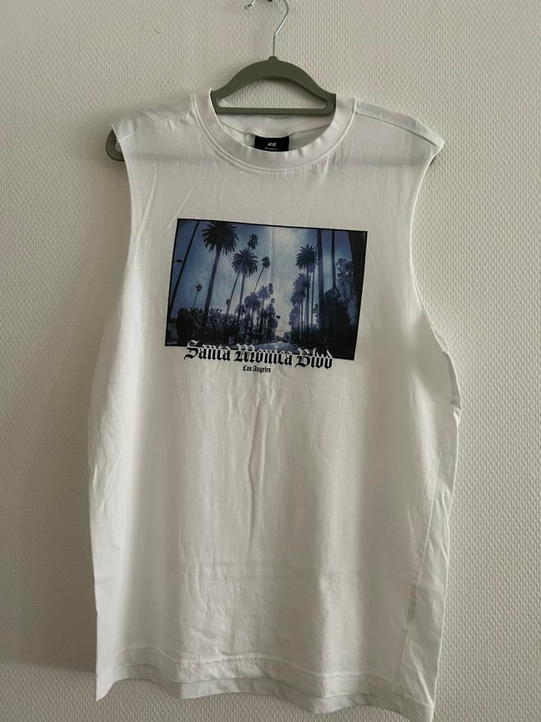 Witte t-shirt print zonder mouwen Relaxed Fit H&M maat XS, Kleding | Heren, T-shirts, Wit, Nieuw, Ophalen of Verzenden, H&M