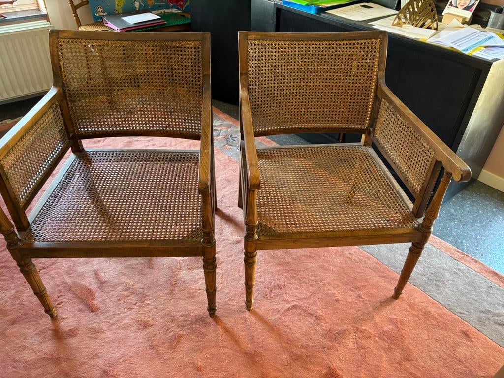 Rieten zetels met eiken frame., Antiek en Kunst, Ophalen