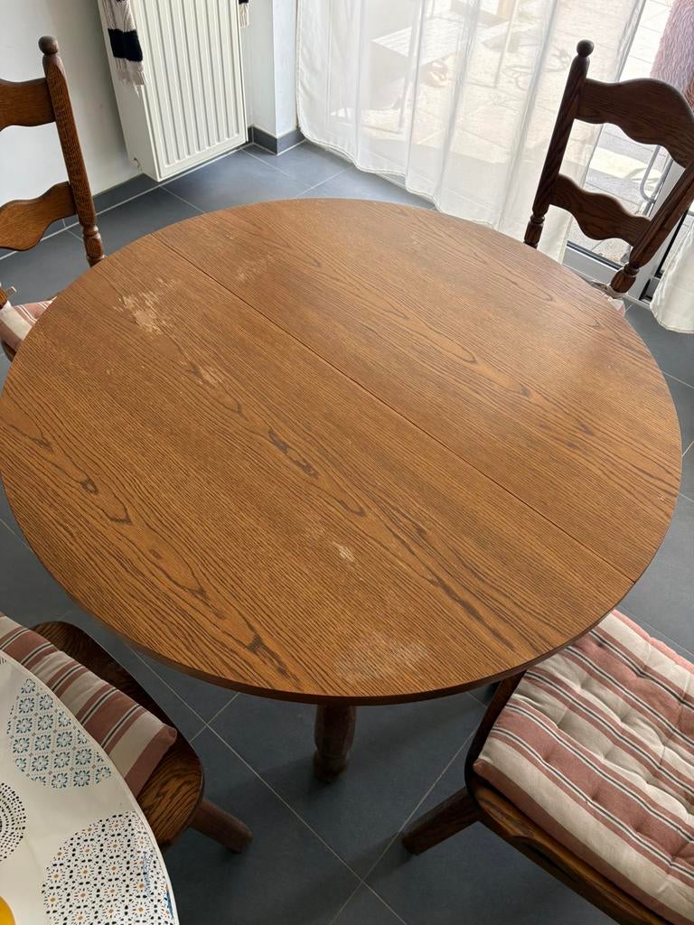 Eiken eettafel met 4 stoelen, uitschuifbaar., Ophalen, Gebruikt, 4 tot 6 stoelen
