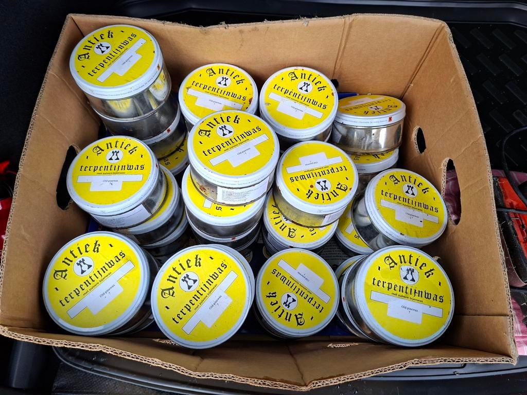 Antiek terpentijnwas - cire à meuble lot, Enlèvement