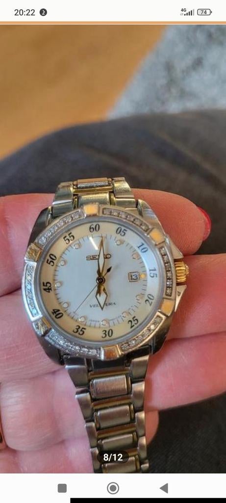 Seiko velatura  met 0,126 ct echte diamanten loopt goed,, Ophalen of Verzenden, Seiko