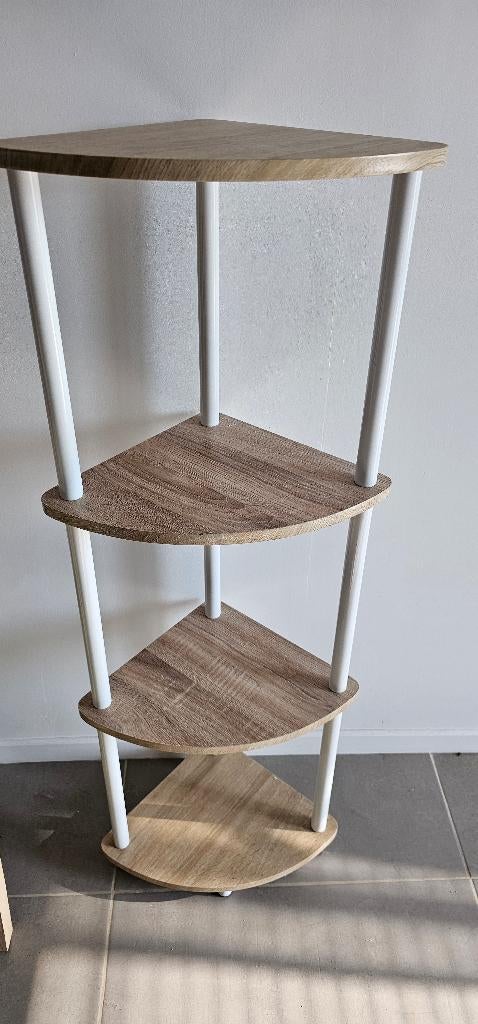 étagère d'angle 4 plateaux en bois et métal blanc, Enlèvement ou Envoi, Comme neuf