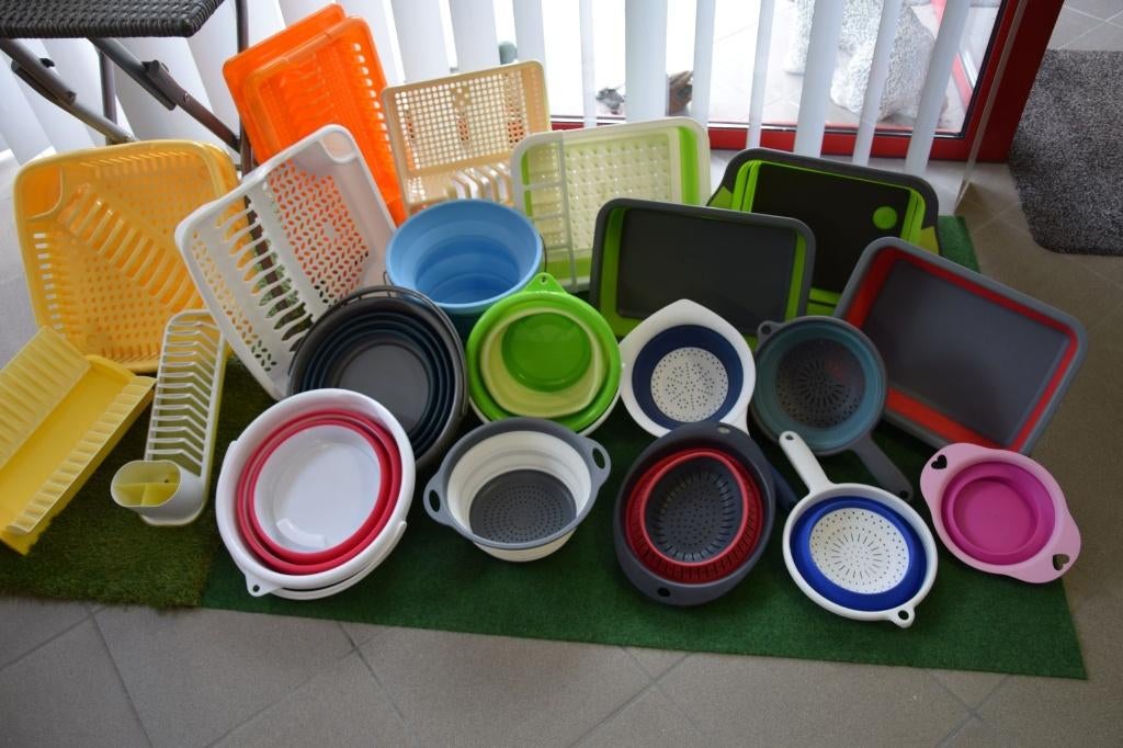 Kunststof inklapbare emmers-afwaskom-zeef en afdruipplaten, Caravans en Kamperen, Ophalen, Nieuw