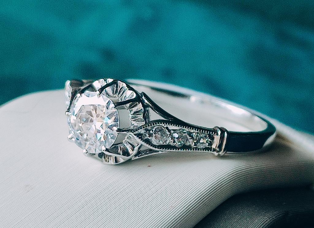 Platinum solitaire ring met diamant 0,58kt, Bijoux, Sacs & Beauté, Bagues, Enlèvement ou Envoi, Comme neuf, Autres matériaux, Femme