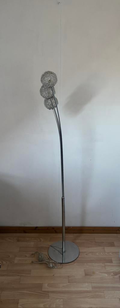 Lampadaire Vintage argenté 3 points /boules de lumière 150cm, Enlèvement, Comme neuf