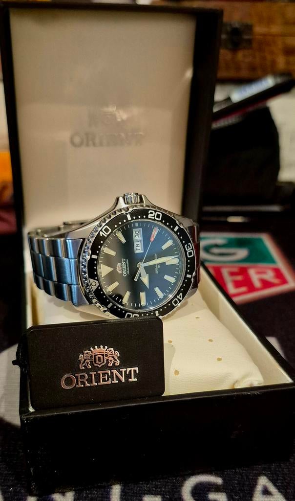 Oriënt kamasu Mako3 safierglas automatic nieuwstaat fullset, Étanche, Oriënt, Enlèvement ou Envoi, Comme neuf