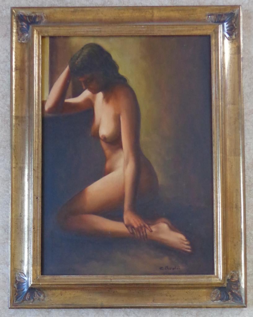 C. MIRALDI / ZITTEND NAAKTE VROUW / OLIEVERF / 88x68cm KADER, Enlèvement