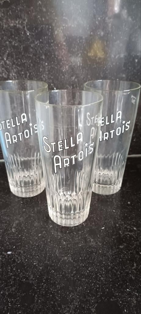 6 oude bierglazen  Stella Artois zie foto's, Ophalen of Verzenden, Zo goed als nieuw