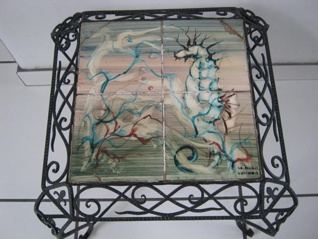 2 salontafels uit smeedwerk met keramische tegels, Ophalen, Gebruikt, Vierkant, Minder dan 50 cm