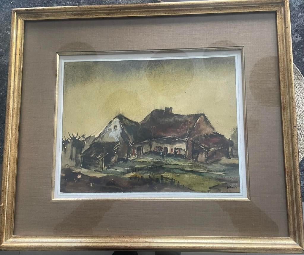 Aquarelle Roger Gobron (1899-1985) - ferme, Antiquités & Art, Enlèvement