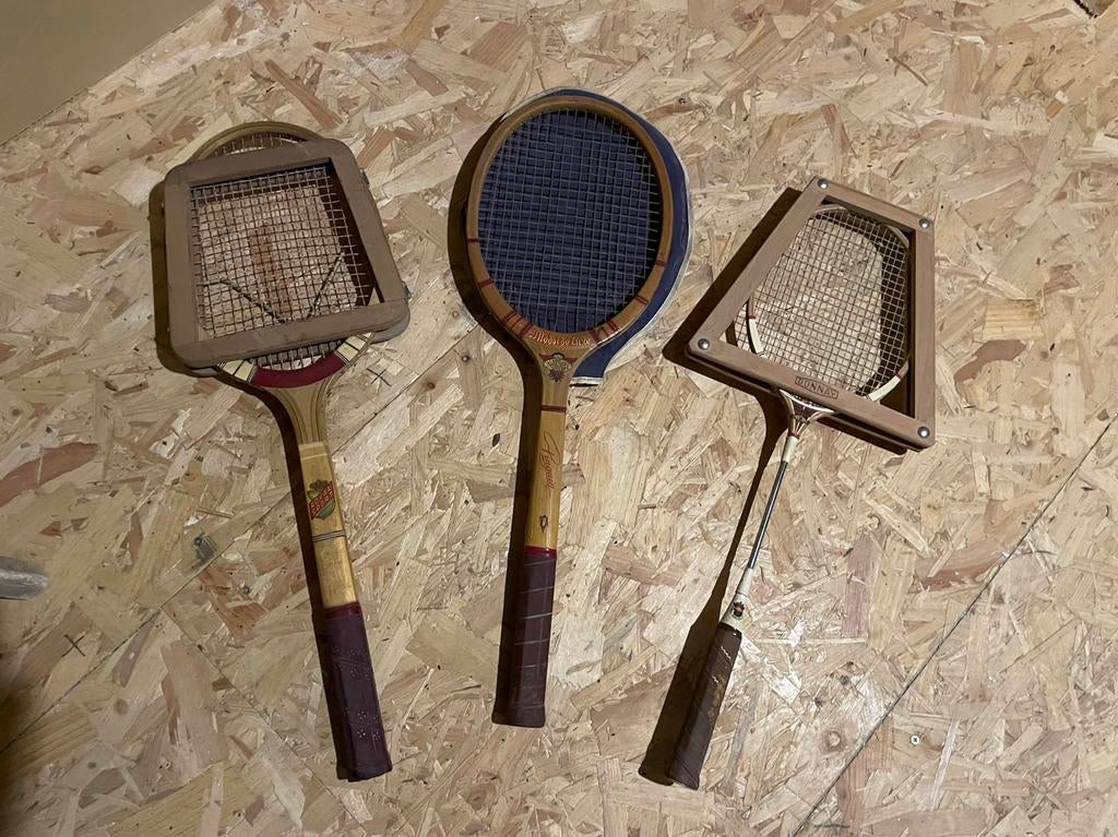 3 raquettes de tennis et de badminton vintage avec pressoirs, Enlèvement