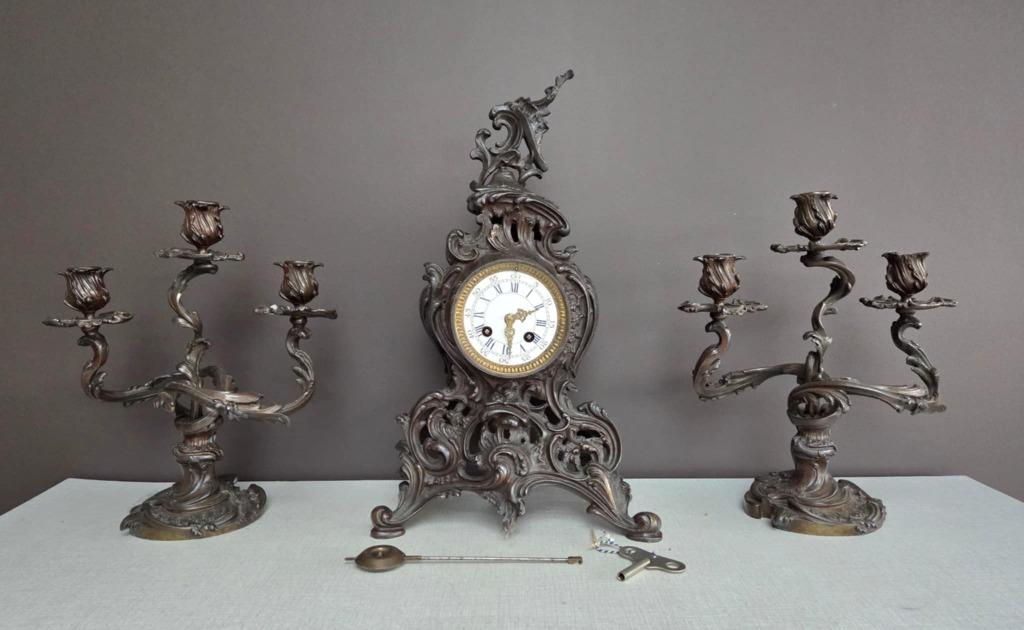 Ancienne garniture de cheminée en bronze, Antiquités & Art, Enlèvement