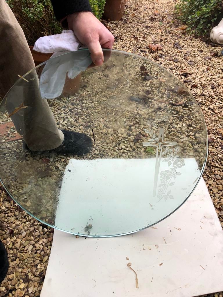 RONDE GLASPLAAT GLAS GEHARD ETS KRUIS RAAM GRAF DECO, Ophalen