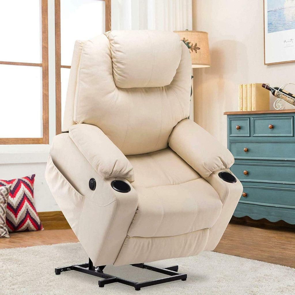 Sta-Op-Stoel Massage Fauteuil Relax Stoel Verwarmd! Creme, Envoi, Neuf