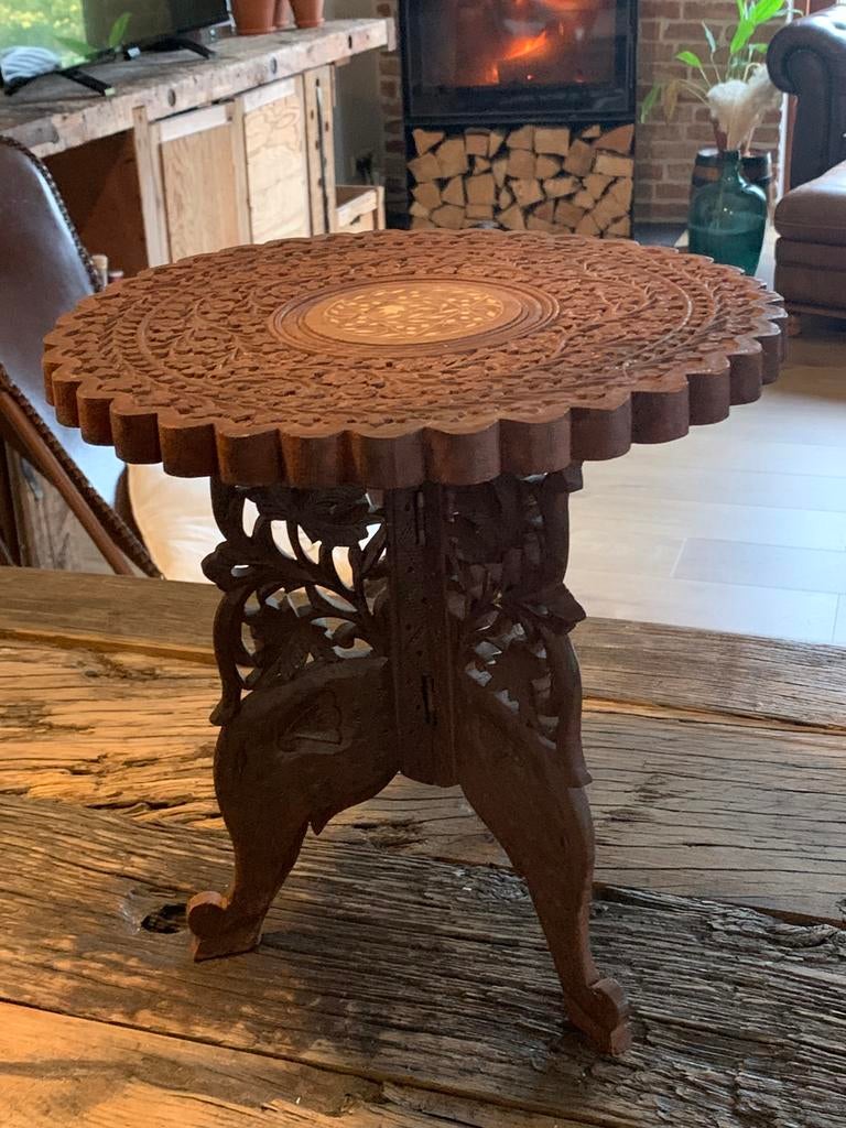 Vintage houten bijzettafeltje - Bohemian - Koloniale stijl, Antiek en Kunst, Ophalen of Verzenden