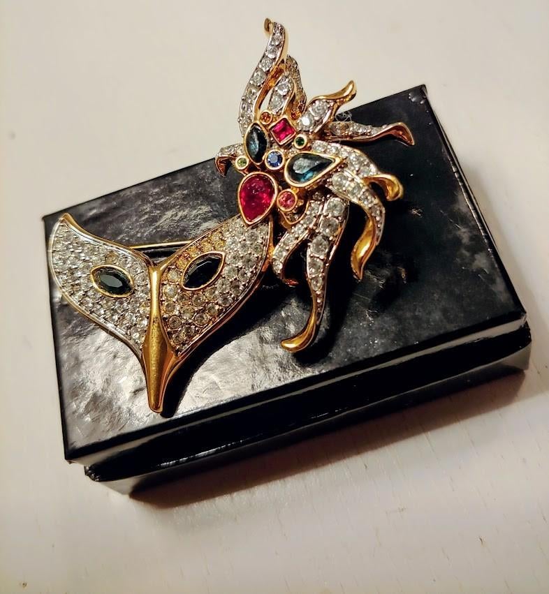 Swarovski Kristal Broche Masker, Met kristal, Overige materialen, 4 tot 7 cm, Blauw