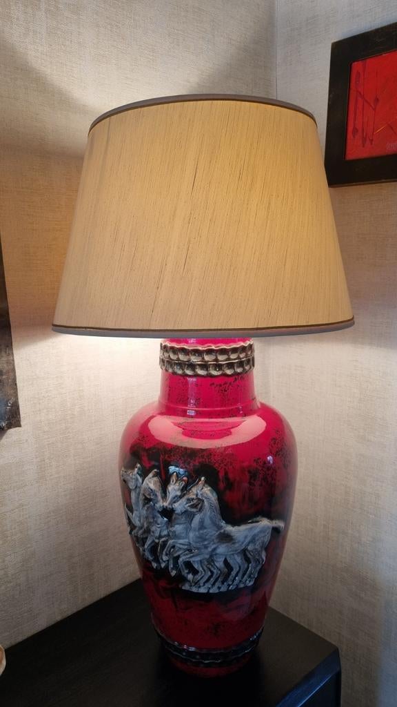 Lampe Pied  céramique motif chevaux Walter Gerhards., Maison & Meubles, Lampes | Lampes de table