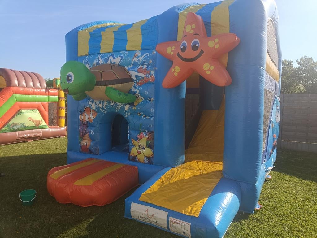 Springkasteel schildpad, Hobby en Vrije tijd, Feestartikelen | Verhuur, Ophalen, Zo goed als nieuw