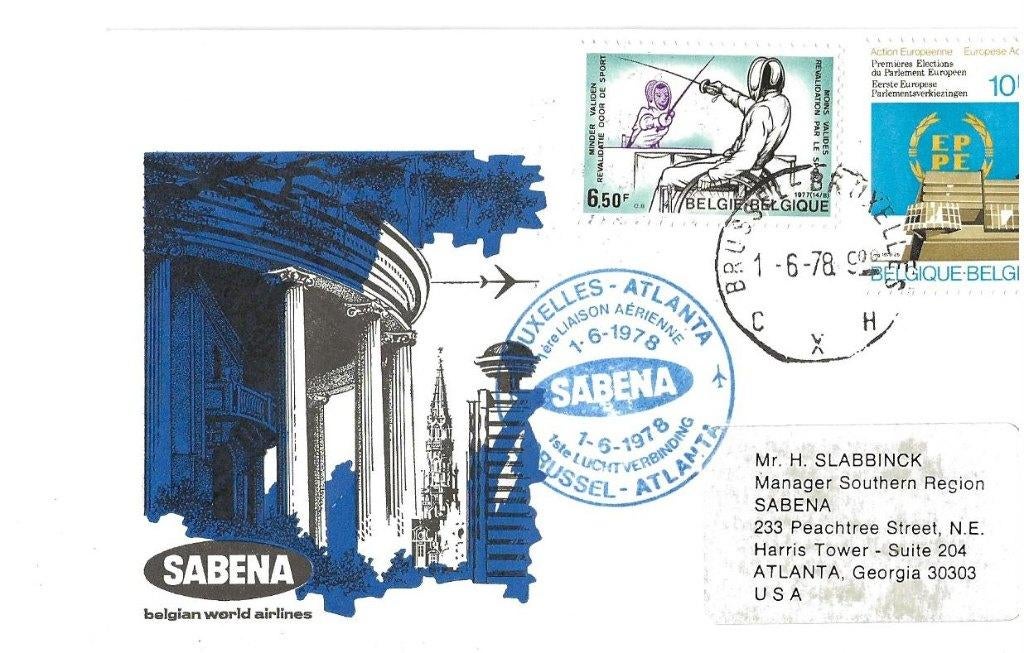 Sabena voyagé Bxl-Atlanta, Collections, Souvenirs Sabena, Envoi, Neuf