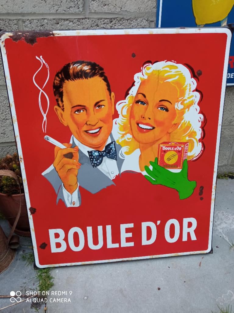 Plaque émaillée BOULE D'OR 55cmx75cm repro avec oreilles, Enlèvement ou Envoi, Utilisé