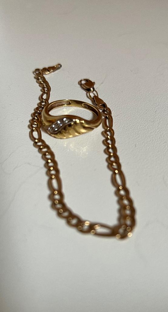 Gouden juwelen : ring en armband, Handtassen en Accessoires, Ringen, Verzenden, Goud