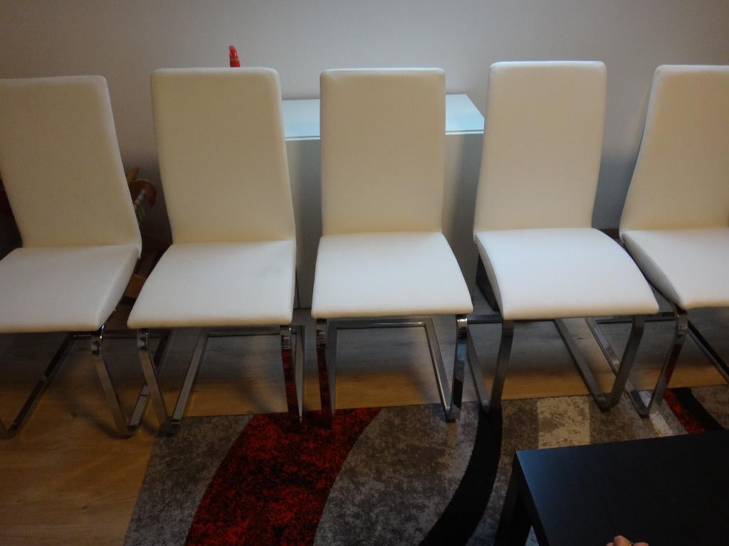 Chaises en cuir avec pieds inox, Maison & Meubles, Neuf, Enlèvement, Cinq, Six Chaises ou plus, Blanc