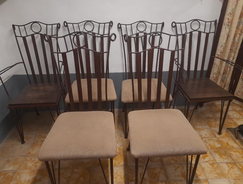 Stoelen, Ophalen, Gebruikt, Bruin, Passen aan elke tafel,  metaal- hout -stof