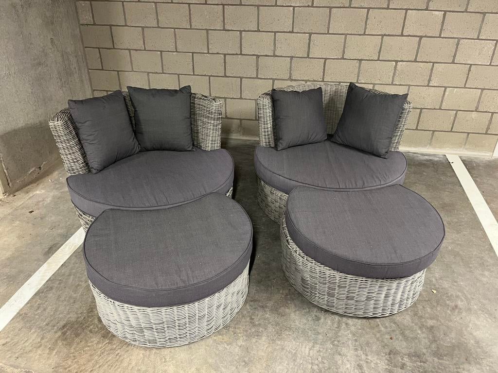 2 ronde lounge zetels cappucino kleur, Tuin en Terras, Tuinsets en Loungesets, Ophalen, Zo goed als nieuw