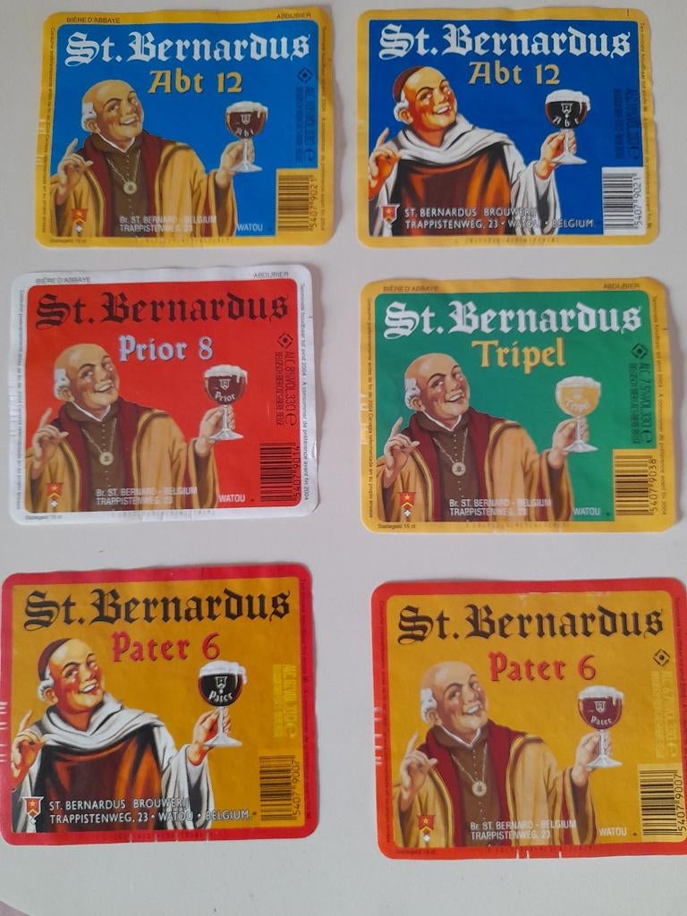 6 étiquettes de bière différentes st, bernardus brouwerij, Enlèvement ou Envoi