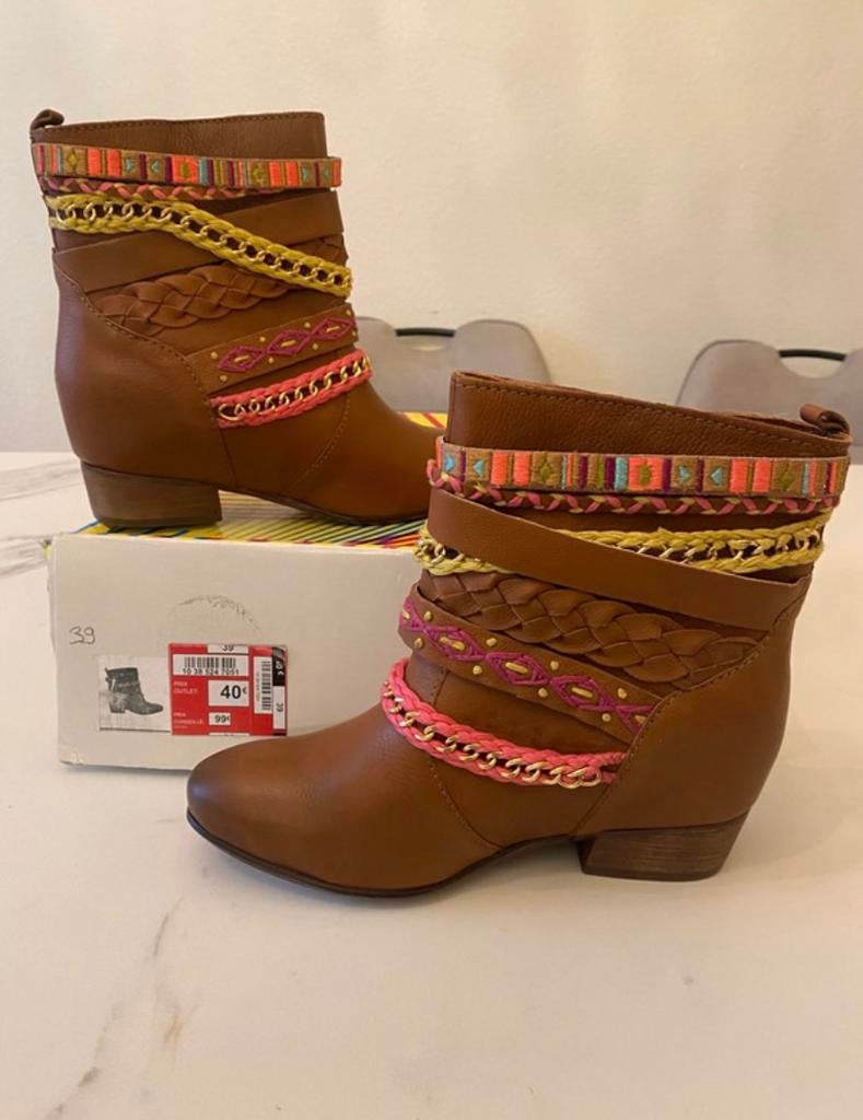 Bottines Femme ERAM en cuir - Taille 39 - Neuves, Neuf, Enlèvement ou Envoi, Brun, Boots et Botinnes