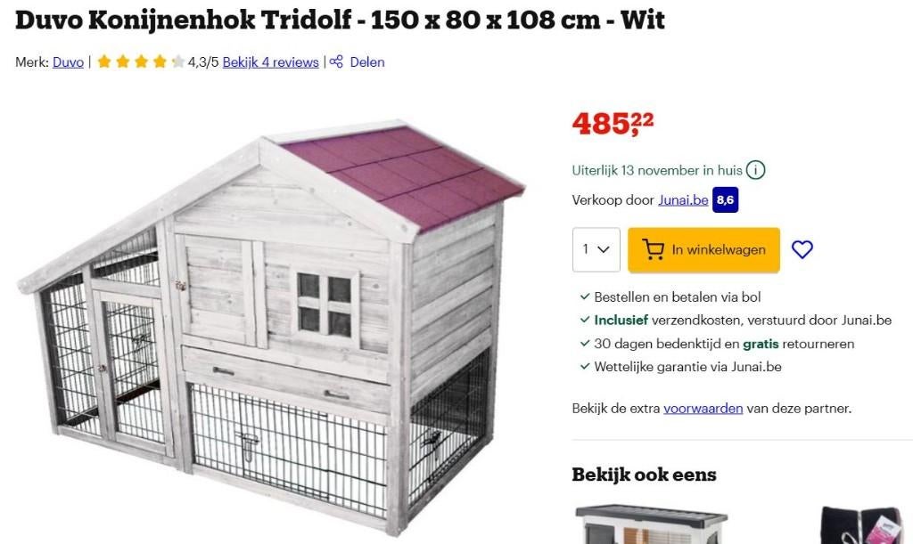 Konijnenhok met ren (150x80x108cm), Dieren en Toebehoren, Ophalen, 110 cm of meer, Konijn, Nieuw