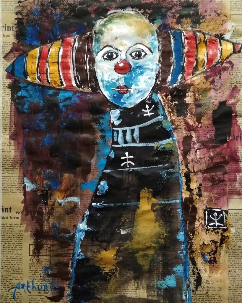 Peinture « Le bon clown », Antiquités & Art, Art | Peinture | Moderne, Envoi