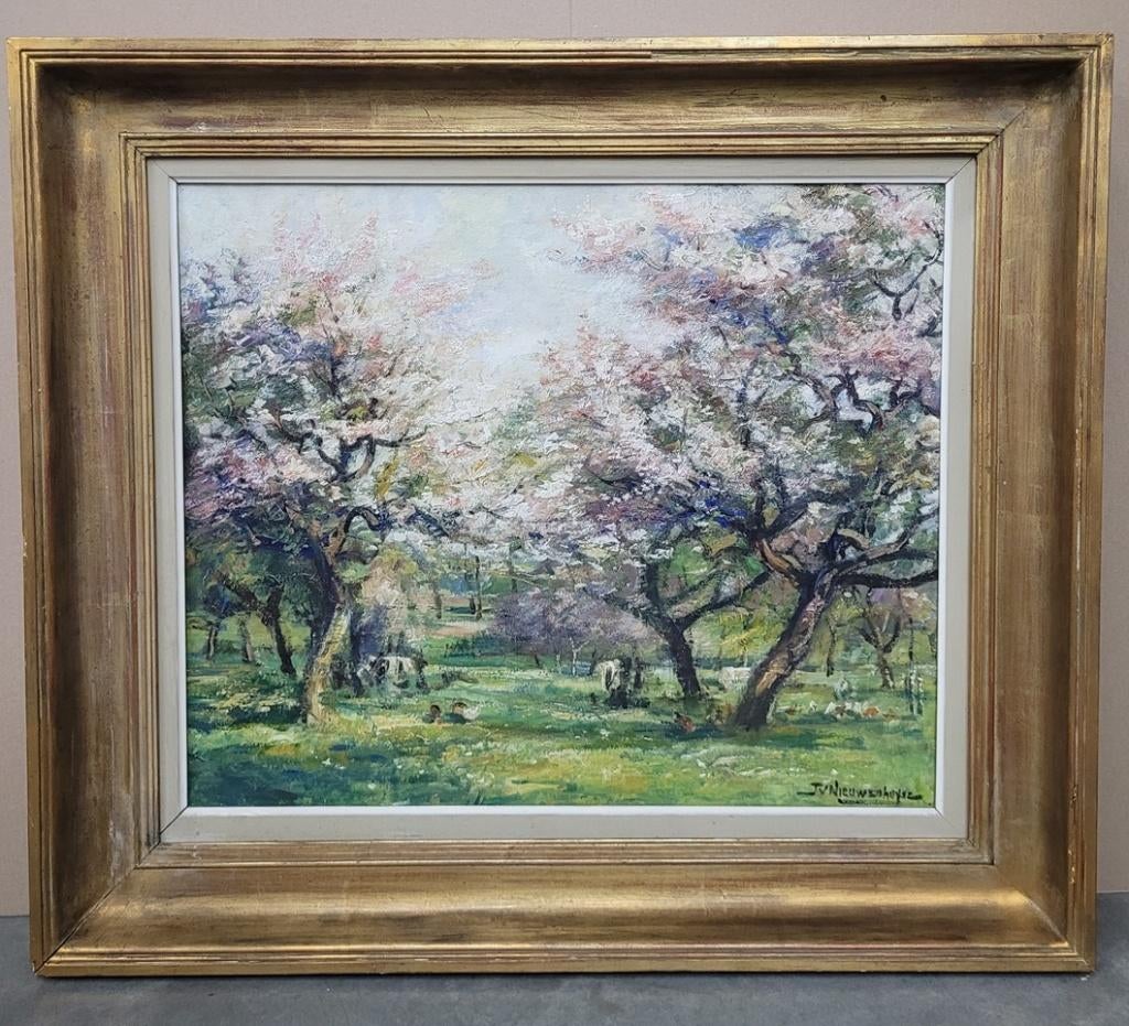 Jan VAN NIEUWENHUYSE, dieren in de boomgaard, Antiquités & Art, Art | Peinture | Classique, Enlèvement ou Envoi