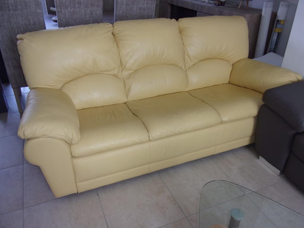 canapé en cuir jaune, Maison & Meubles, Canapés | Salons, Trois personnes, Banc droit, Enlèvement, Utilisé