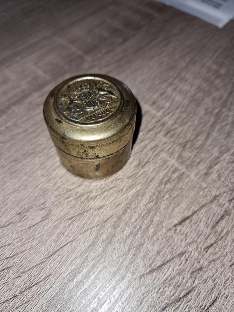 geel koperen potje voor metalen veren van vroeger te bewaren, Ophalen of Verzenden, Koper