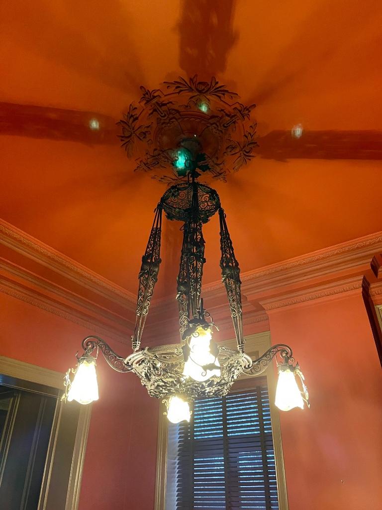 Gesigneerde Art Deco lamp “Van de Putte” - smeedijzer + glas, Ophalen