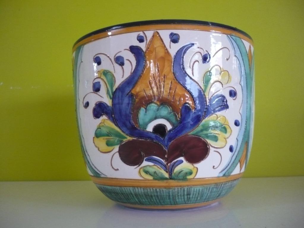 Knappe vintage Italy bloempot / cache-pot, Tuin en Terras, Bloempotten, Gebruikt, Rond, Ophalen of Verzenden, Balkon