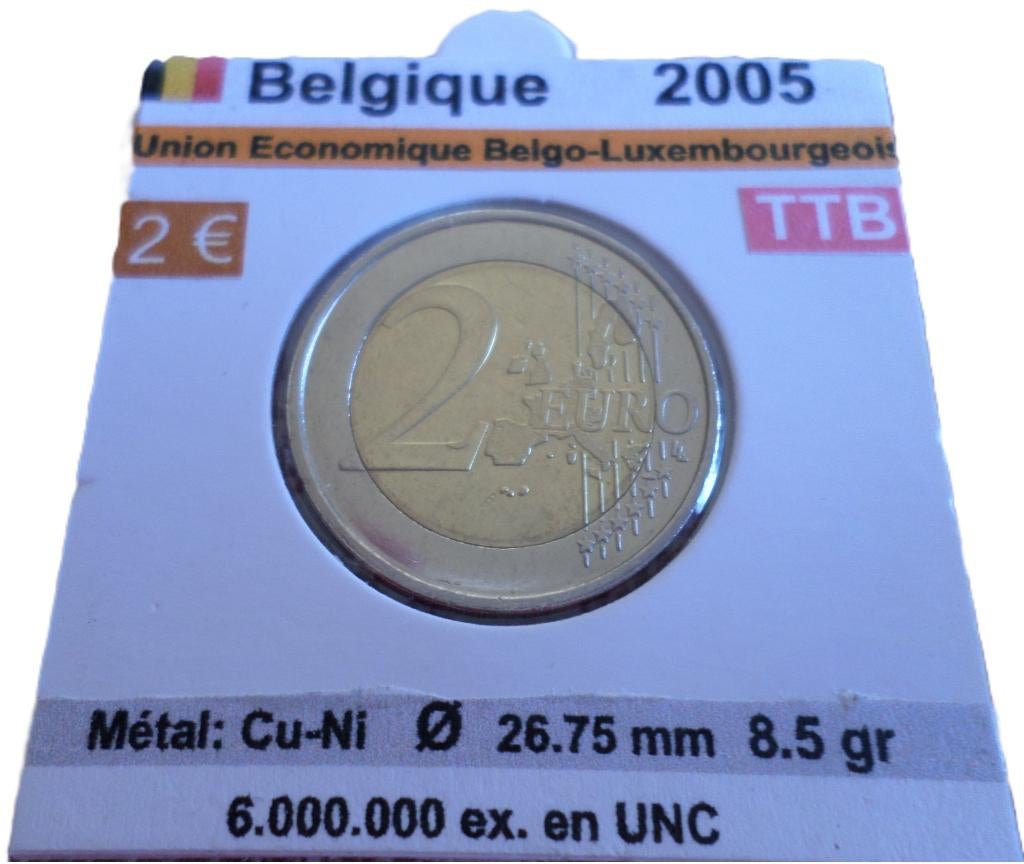 Belgique 2005 Union-belgo-Luxembourgeoise, Timbres & Monnaies, Monnaies | Europe | Monnaies euro, Envoi, Belgique, 2 euros, Monnaie en vrac