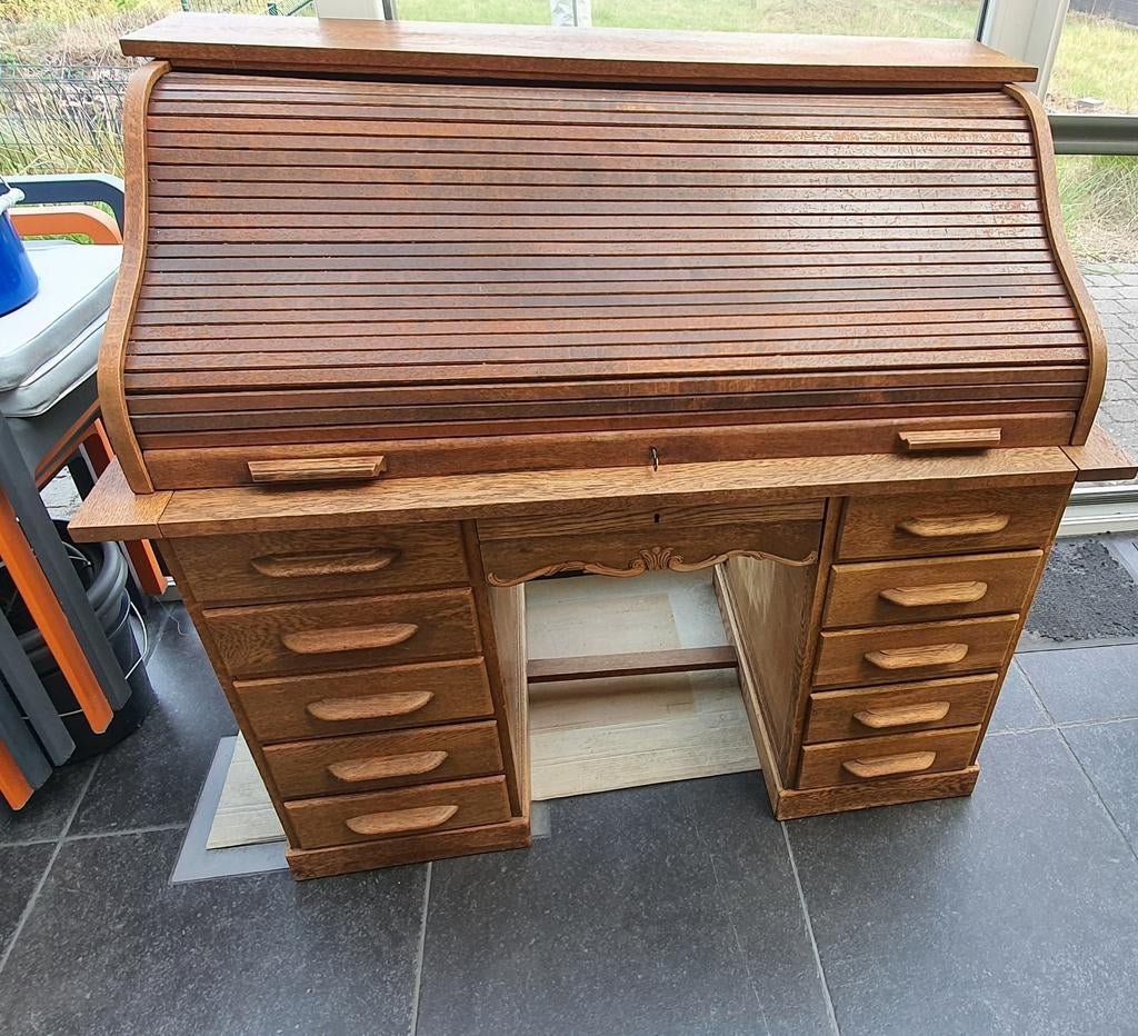 Antiek rolluikbureau in lichte eik, Antiek en Kunst, Ophalen