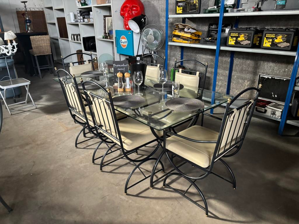 Glazen tafel met 6 Stoelen mooie staat!, Huis en Inrichting, Tafels | Eettafels, Ophalen, Zo goed als nieuw, Metaal