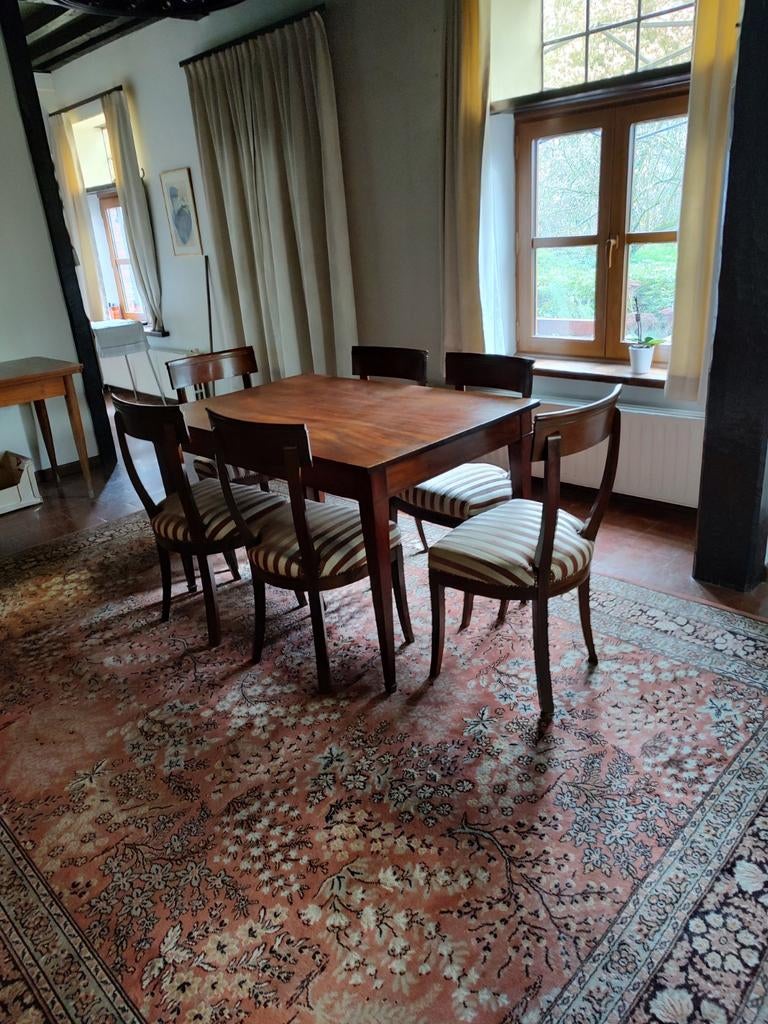 antieke eettafel empire-stijl, einde 19e eeuw met 6 stoelen, Ophalen