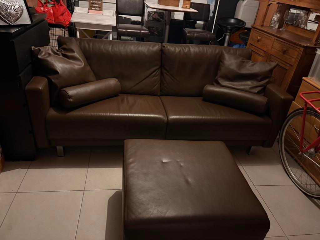 Donkerbruine lederen Design salon, Ophalen, Zo goed als nieuw, Leer, Tijdloos