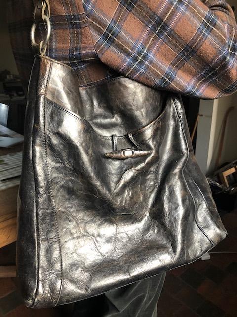 Grand sac en cuir dR, bleu foncé patiné, Enlèvement, Utilisé, Bleu, Sac à main