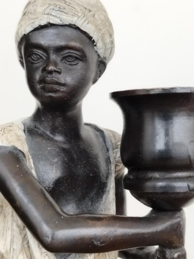 Bronzen zwarte kamoor kaarshouder, Ophalen of Verzenden, Brons