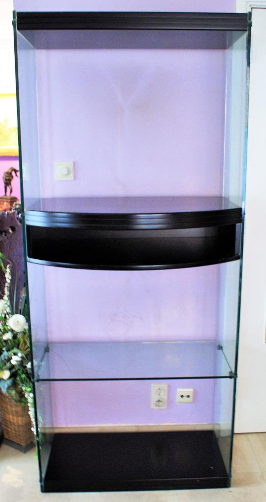 Meuble TV en verre et bois laqué noir (HxLxP 190x80x40cm), 25 à 50 cm, Utilisé, Moderne, 150 à 200 cm