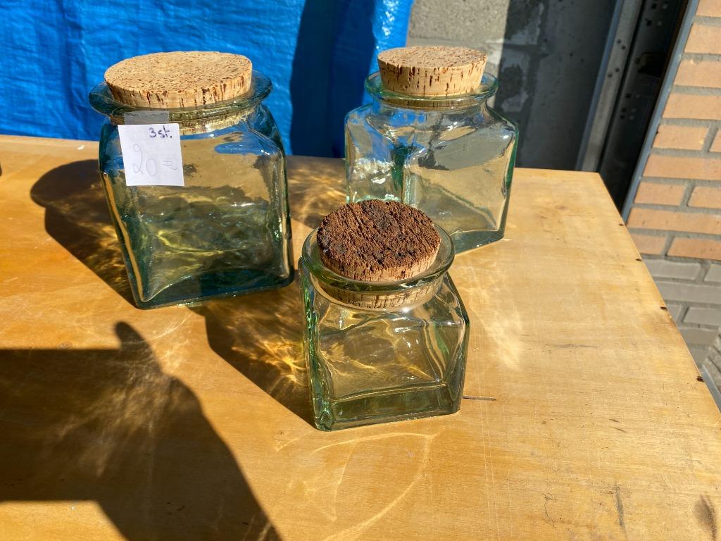 bocaux en verre carrés avec bouchon en liège, Maison & Meubles, Uni, Verre ou Verres, Comme neuf, Verre