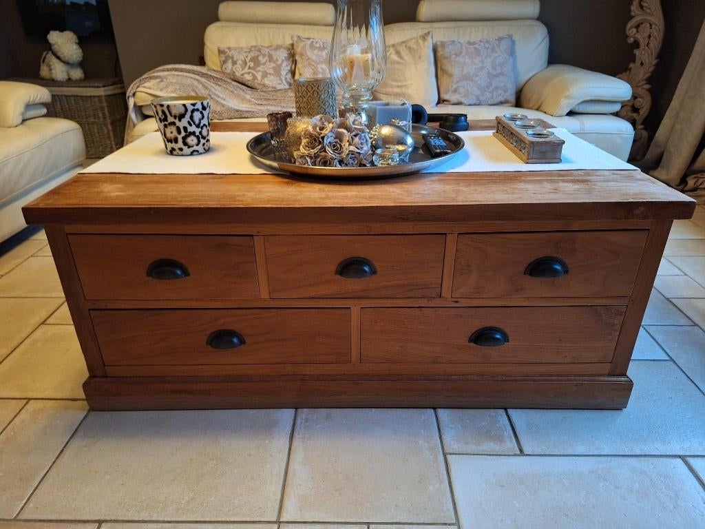 table basse, Teck, 100 à 150 cm, Landelijk,ambachtelijk,authentiek, Moins de 50 cm