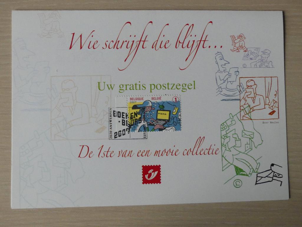 2007 Souvenirkaart "Wie schrijft die blijft" met zegel 3714, Ophalen of Verzenden