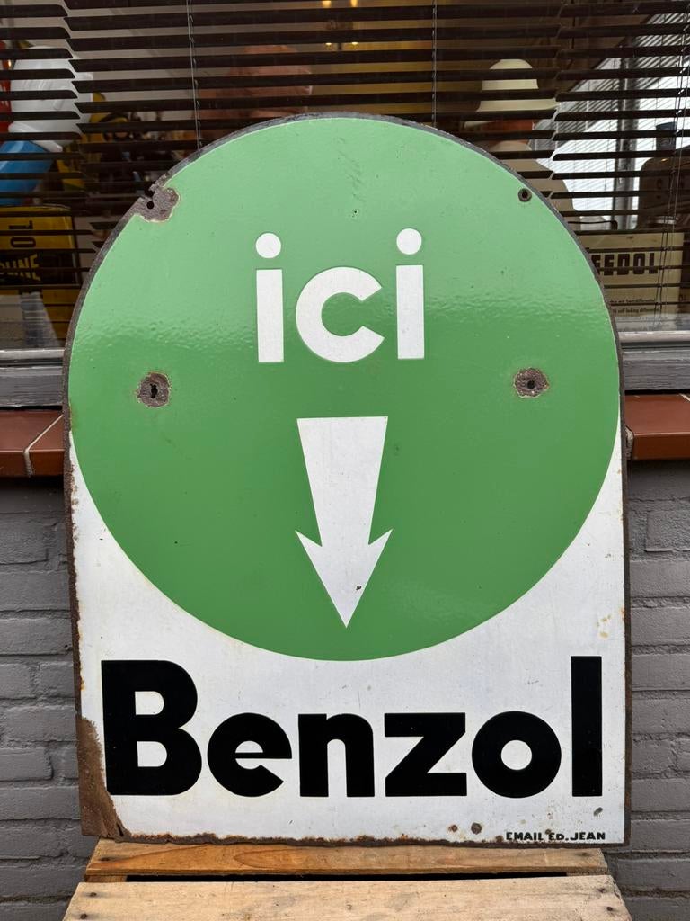 Benzol BP oud emaille garage reclamebord, Verzamelen, Ophalen of Verzenden, Gebruikt, Reclamebord